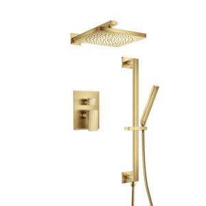 Flusso Two Output Shower Set With Shower Head, Hand Held And Slide Bar In Satin Brass