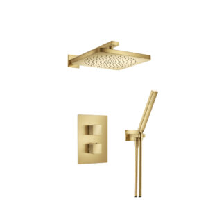 Flusso Two Output Shower Set With Shower Head And Hand Held In Satin Brass