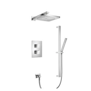 Flusso Two Output Shower Set With Shower Head, Hand Held And Slide Bar In Chrome