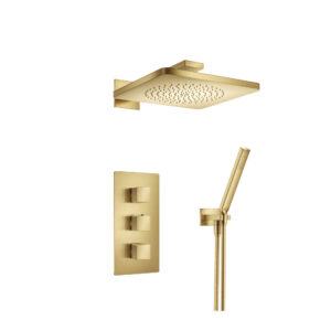 Flusso Two Output Shower Set With Shower Head And Hand Held In Satin Brass