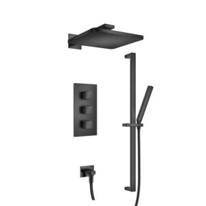 Flusso Two Output Shower Set With Shower Head, Hand Held And Slide Bar In Matte Black