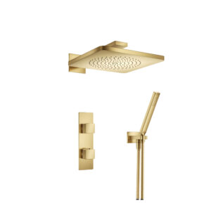 Flusso Two Output Shower Set With Shower Head And Hand Held In Satin Brass