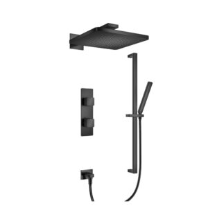 Flusso Two Output Shower Set With Shower Head, Hand Held And Slide Bar In Matte Black