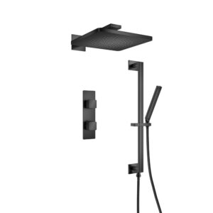 Flusso Two Output Shower Set With Shower Head, Hand Held And Slide Bar In Matte Black