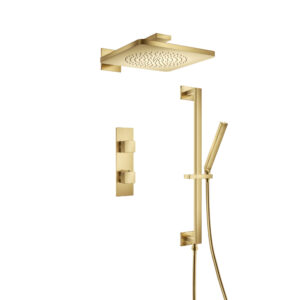 Flusso Two Output Shower Set With Shower Head, Hand Held And Slide Bar In Satin Brass