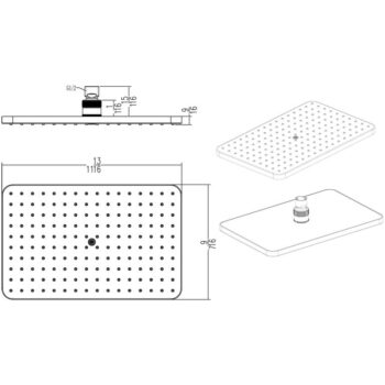 Dawn® Single Function Rectangle Rain Showerhead, Chrome - Image 2