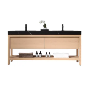 BIBURY – Whitewash Oak – Black Marquina Quartz Countertop – 72″
