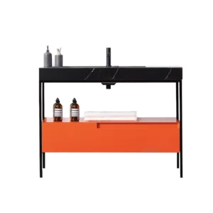 TEXEL – Red Amber/black Steel – Black Quartz Countertop – 42″