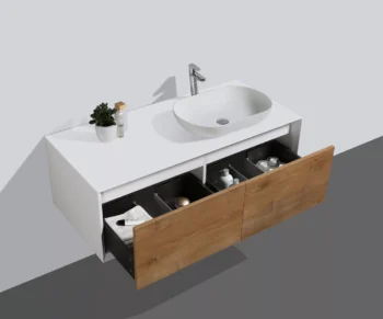 Fiona 48" in Oak with Right Side Solid Surface Vessel Sink - Image 4