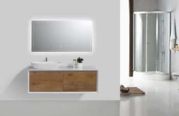 Fiona 48" in Oak with Left Side Solid Surface Vessel Sink