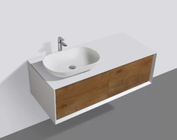 Fiona 48" in Oak with Left Side Solid Surface Vessel Sink - Image 2