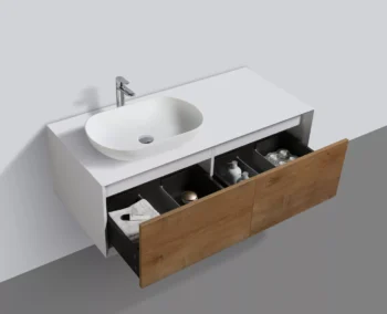 Fiona 48" in Oak with Left Side Solid Surface Vessel Sink - Image 3