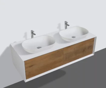 Fiona 55" in Oak with Two Solid Surface Vessel Sinks - Image 3