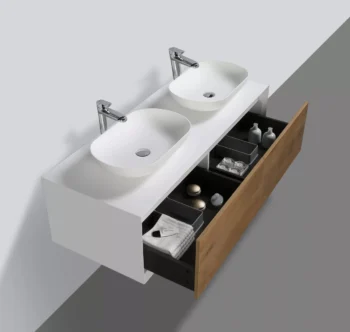 Fiona 55" in Oak with Two Solid Surface Vessel Sinks - Image 4