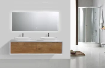 Fiona 63" in Oak with Two Solid Surface Vessel Sinks