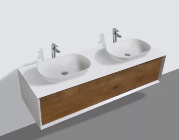 Fiona 63" in Oak with Two Solid Surface Vessel Sinks - Image 3