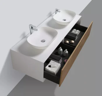 Fiona 63" in Oak with Two Solid Surface Vessel Sinks - Image 4