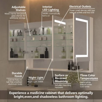 48 x 32 LED Medicine Cabinet With Silver Shelf - Image 3