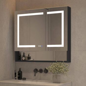 36 x 32 LED Medicine Cabinet With Black Shelf