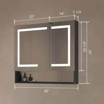 36 x 32 LED Medicine Cabinet With Black Shelf - Image 2