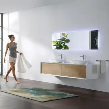Fiona 72" in Oak with Two Solid Surface Vessel Sinks - Image 2