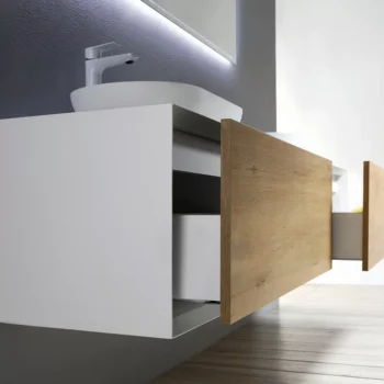 Fiona 72" in Oak with Two Solid Surface Vessel Sinks - Image 4
