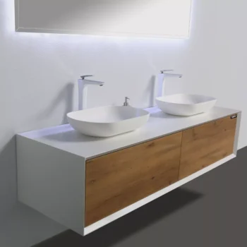 Fiona 72" in Oak with Two Solid Surface Vessel Sinks - Image 5