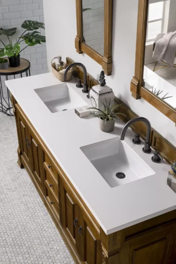 Brookfield 72" Double Vanity, Country Oak w/ 3 CM White Zeus Quartz Top - Image 5