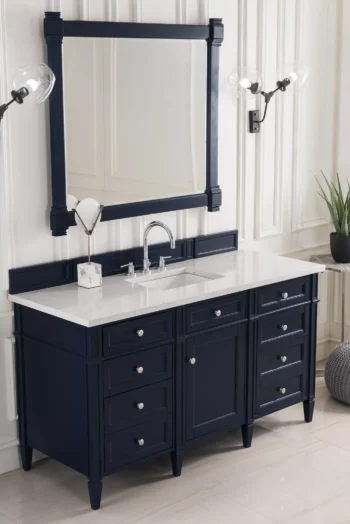 Brittany 60" Single Vanity, Victory Blue w/ 3 CM Eternal Jasmine Pearl Quartz Top - Image 3