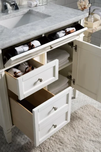Brittany 36" Single Vanity, Bright White w/ 3 CM Carrara Marble Top - Image 4