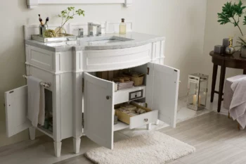 Brittany 46" Single Vanity, Bright White w/ 3 CM Carrara Marble Top - Image 4