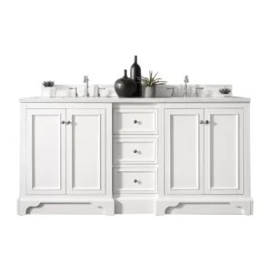 De Soto 72″ Double Vanity, Bright White w/ 3 CM Arctic Fall Solid Surface Top