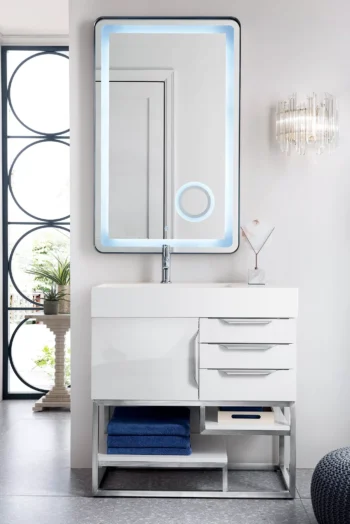 Columbia 36" Single Vanity, Glossy White w/ Glossy White Composite Stone Top - Image 2