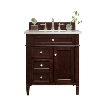 Brittany 30" Single Vanity, Burnished Mahogany, w/ 3 CM White Zeus Quartz Top