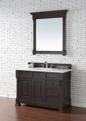 Brookfield 48" Single Vanity, Burnished Mahogany w/ 3 CM White Zeus Quartz Top - Image 3
