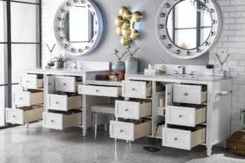 Copper Cove Encore 122" Double Vanity Set, Bright White w/ 3 CM Carrara Marble Top - Image 4