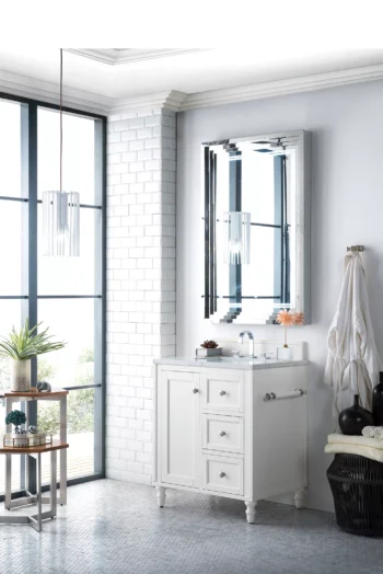Copper Cove Encore 30" Single Vanity, Bright White w/ 3 CM Eternal Jasmine Pearl Quartz Top - Image 3