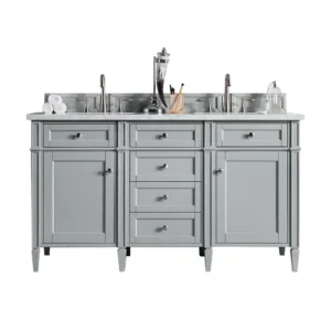 Brittany 60″ Double Vanity, Urban Gray w/ 3 CM Arctic Fall Solid Surface Top