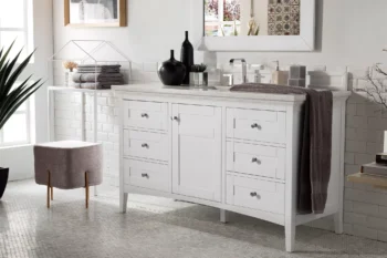 Palisades 60" Single Vanity, Bright White w/ 3 CM Arctic Fall Solid Surface Top - Image 7
