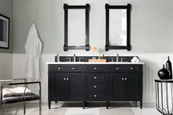 Brittany 72" Double Vanity, Black Onyx w/ 3 CM Carrara Marble Top - Image 2