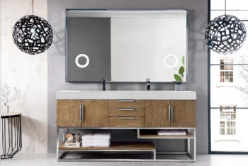 Columbia 72" Double Vanity, Latte Oak w/ Glossy White Composite Stone Top - Image 2