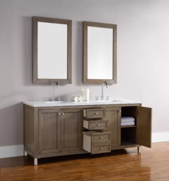 Chicago 72" Double Vanity, Whitewashed Walnut w/ 3 CM White Zeus Quartz Top - Image 6