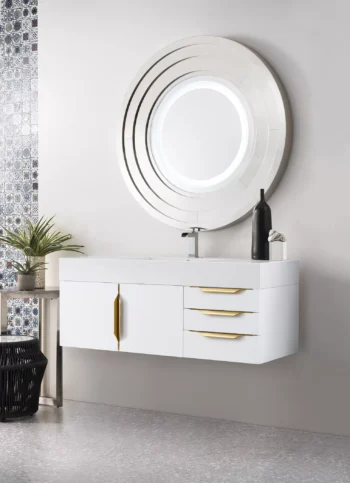 Mercer Island 48" Single Vanity, Glossy White, Radiant Gold w/ Glossy White Composite Stone Top - Image 3