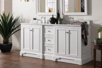 De Soto 72" Double Vanity, Bright White w/ 3 CM Arctic Fall Solid Surface Top - Image 6