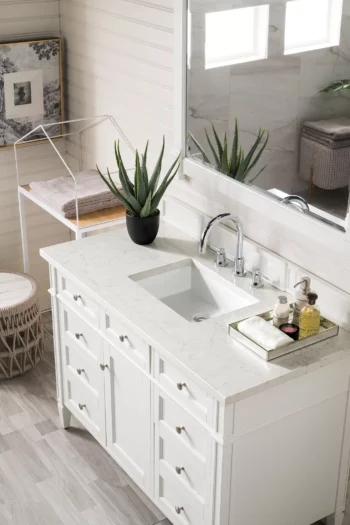 Brittany 48" Single Vanity, Bright White w/ 3 CM Eternal Jasmine Pearl Quartz Top - Image 3