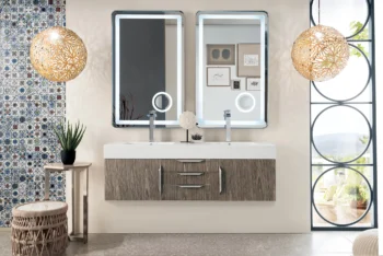 Mercer Island 59" Double Vanity, Ash Gray w/ Glossy White Composite Stone Top - Image 2