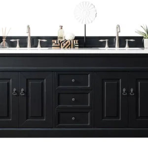 Brookfield 72″ Double Vanity, Antique Black w/ 3 CM White Zeus Quartz Top