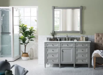 Brittany 60" Single Vanity, Urban Gray w/ 3 CM Carrara Marble Top - Image 2