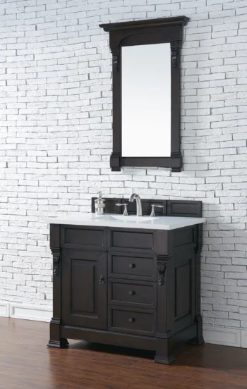 Brookfield 36" Single Vanity, Burnished Mahogany w/ 3 CM White Zeus Quartz Top - Image 3