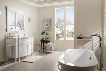 Brittany 46" Single Vanity, Bright White w/ 3 CM Carrara Marble Top - Image 3